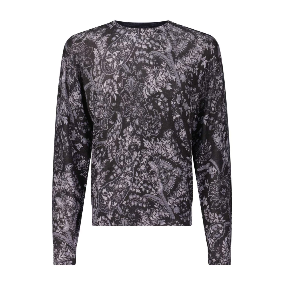 ETRO Zijde Blend Lichtgewicht Pullover met Paisley Gray Heren