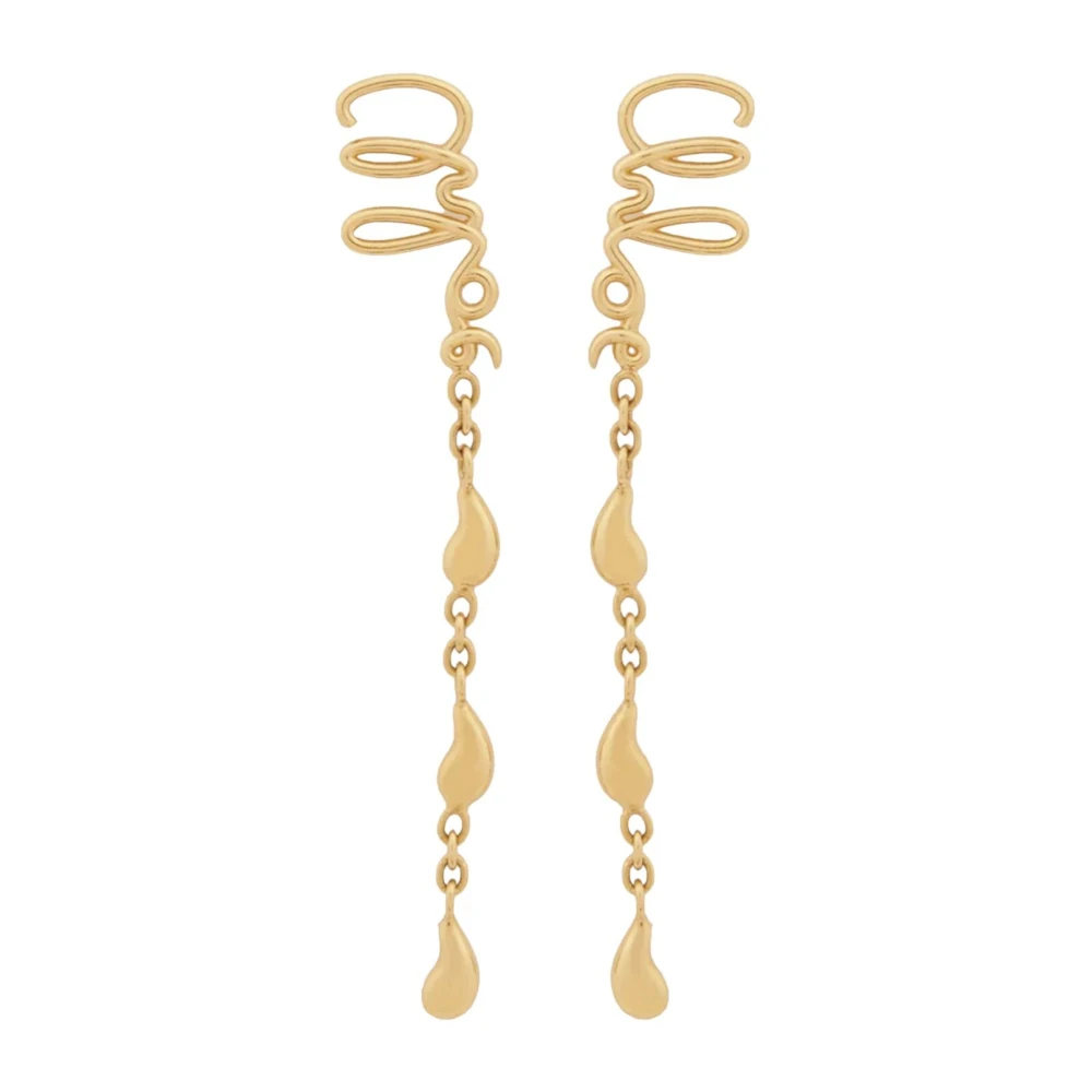 Chloé Women's Yellow Golden Bijoux Earrings Engraved Logo - Earrings - One Size - Accessories