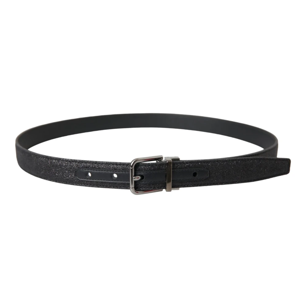Dolce & Gabbana Zwarte Glitterleren Riem met Zilveren Gesp Black Dames