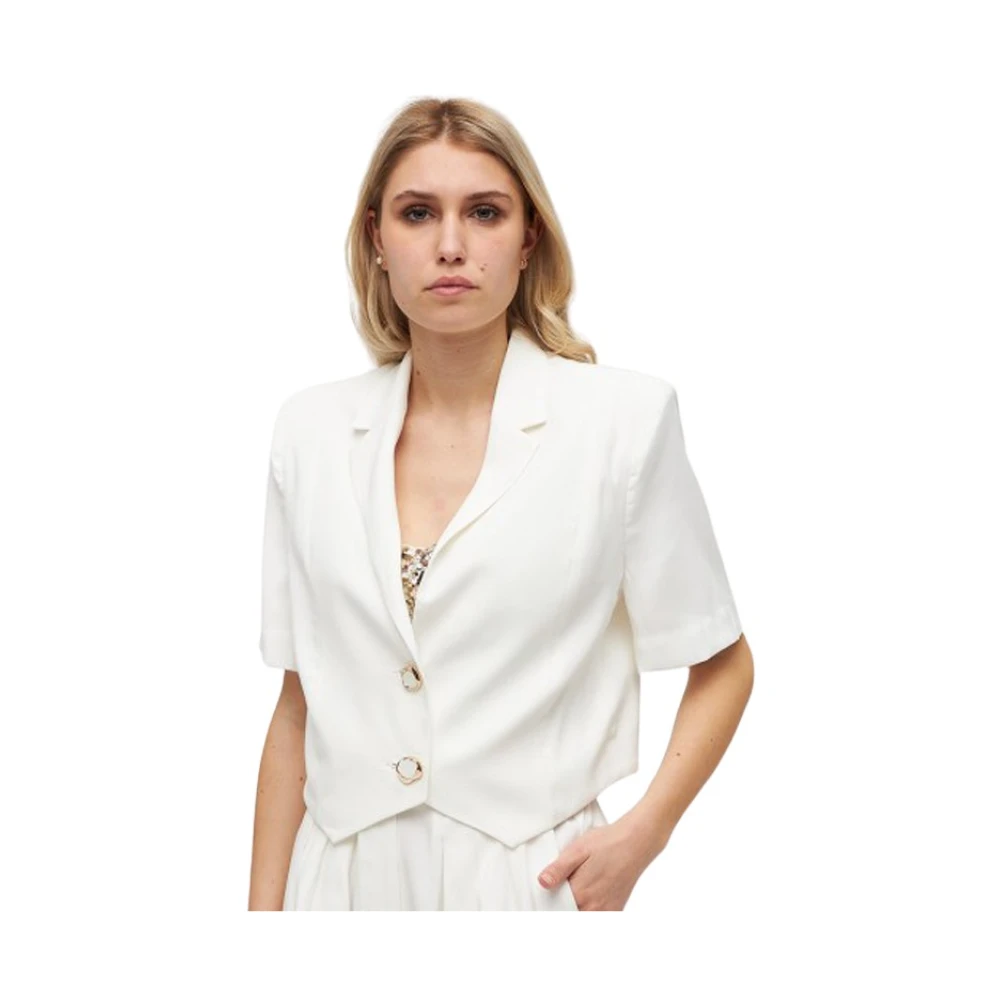 Sabina Musayev Korte witte crop jas met gewatteerde schouders White Dames