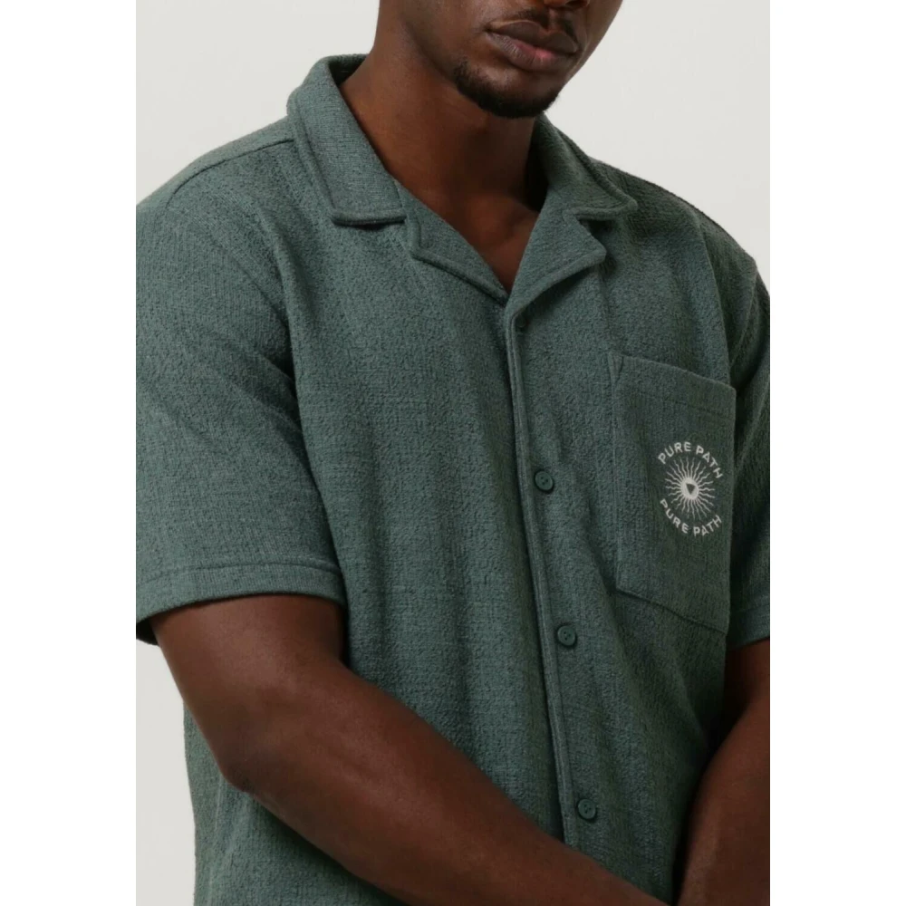 Pure Path Groen Casual Overhemd met Borduursel Green Heren