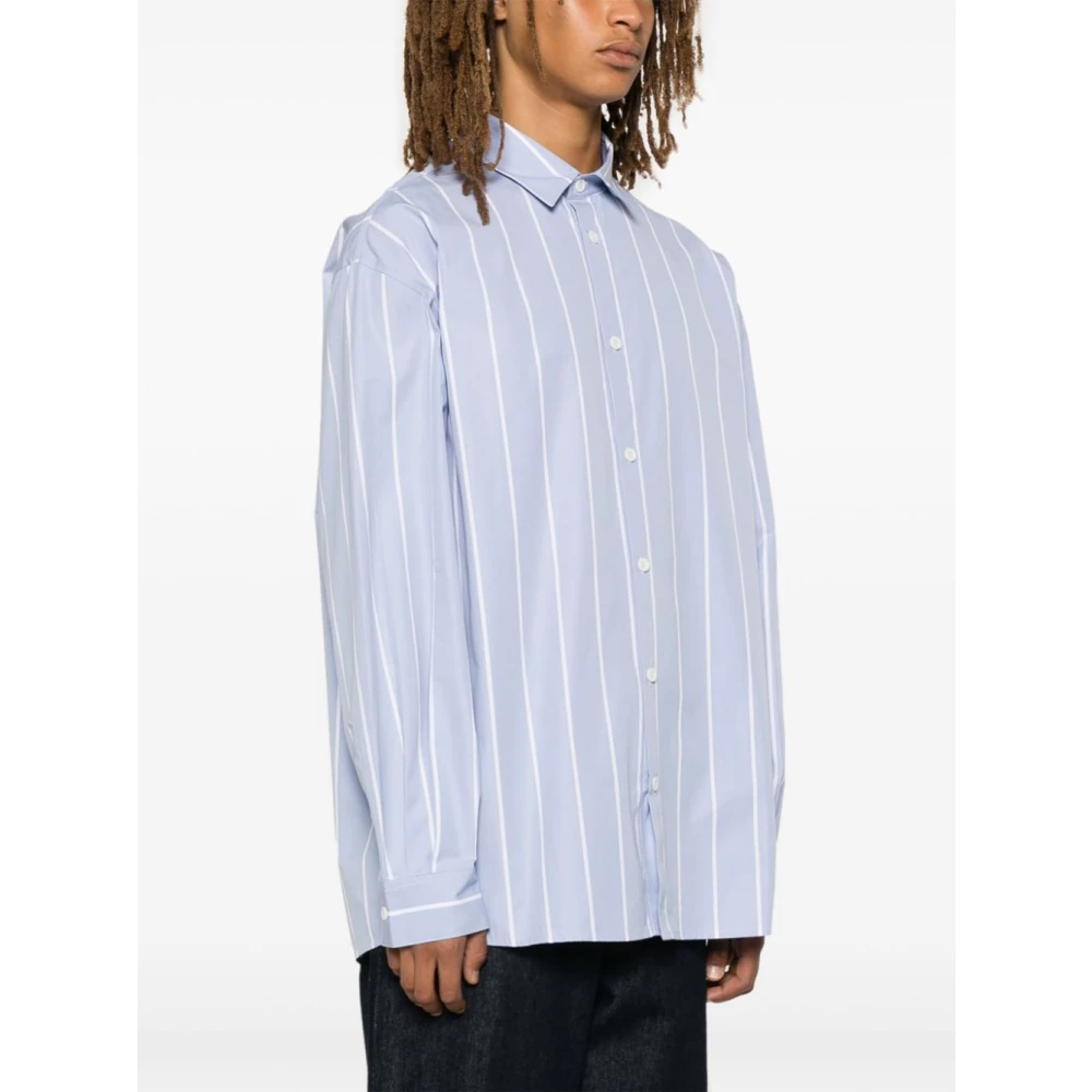 Emporio Armani Gestreept Knoopshirt Grijs Blue Heren