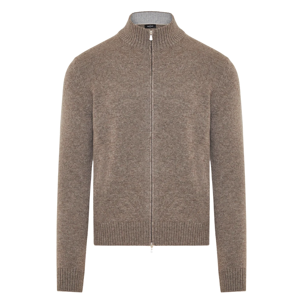 Gran Sasso Luxe Cashmere Cardigan Volledige Rits Italië Beige Heren