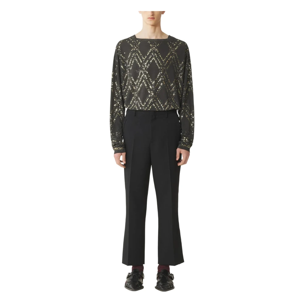 Lanvin Black Straight Trousers, Male, M, Satin Detail Straight Trousers