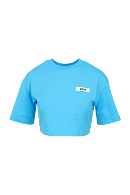 t-shirt-crop-en-coton-bleu-avec-logo