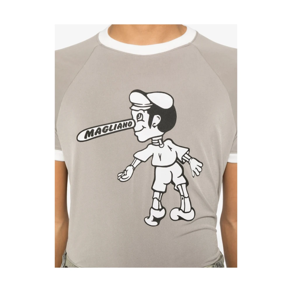 Magliano Bruine Logo Print Korte Mouw T-shirt Gray Heren