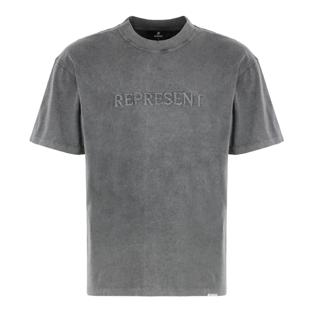 Represent Men's Gray T-Shirts, M, Embroidered Serif Logo T-Shirt