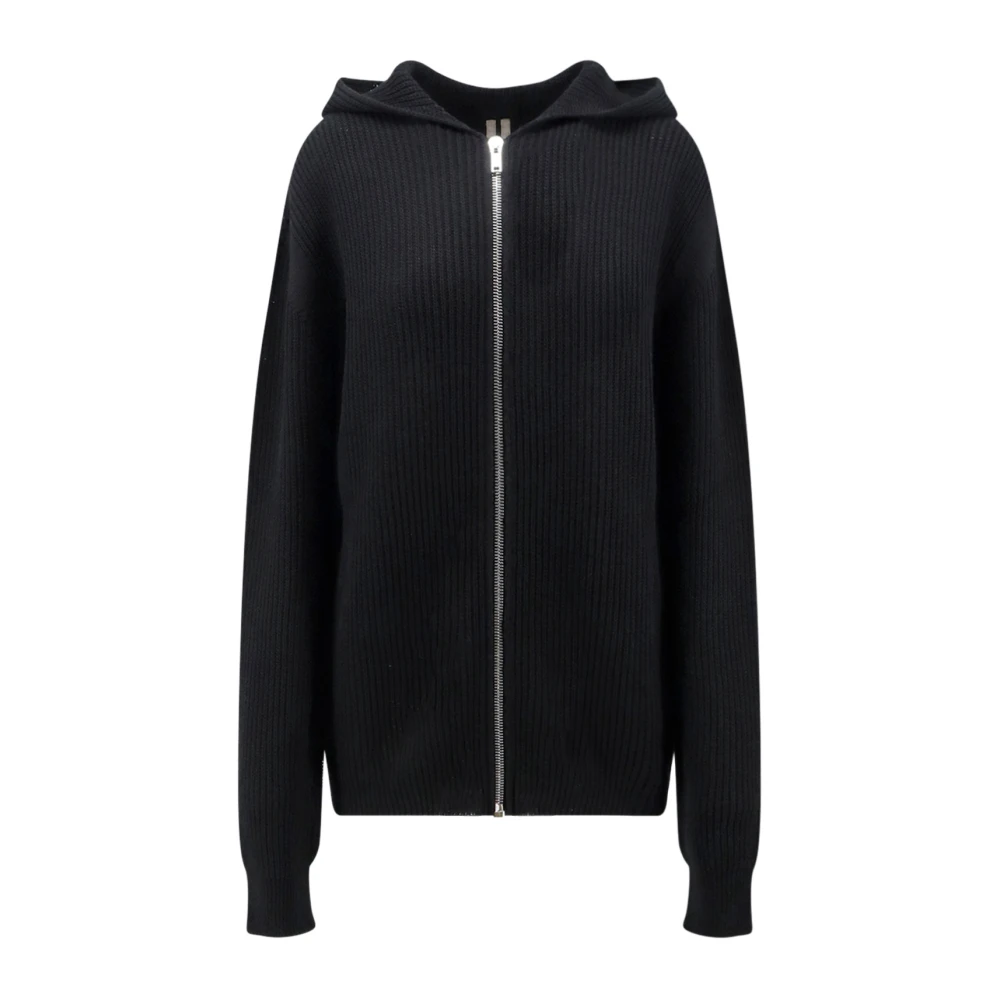 Rick Owens Black Cardigans, Male, L, Zip Knitted Hoodie