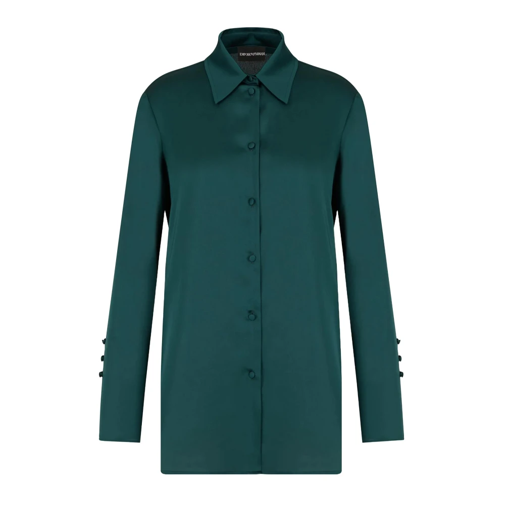 Emporio Armani Satin Crepe Classic Collar Shirt Green Dames