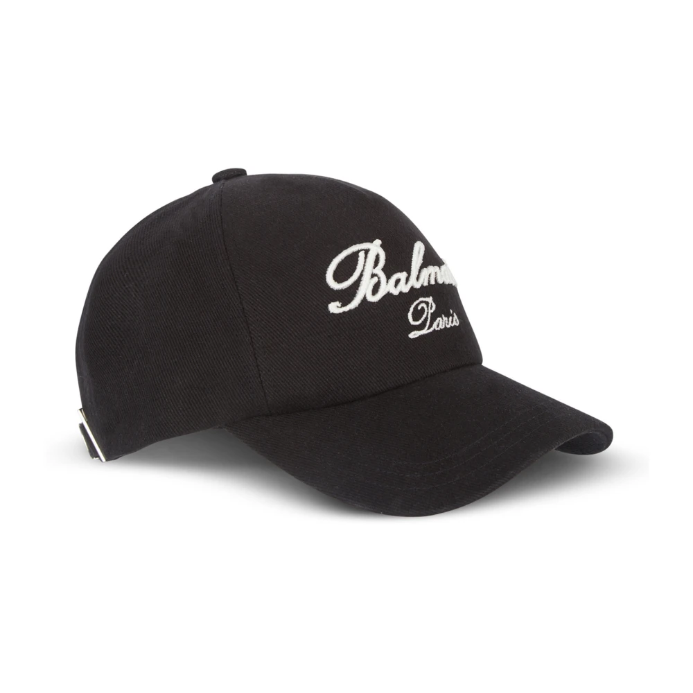 Balmain Katoenen pet met Handtekening borduursel Black Heren