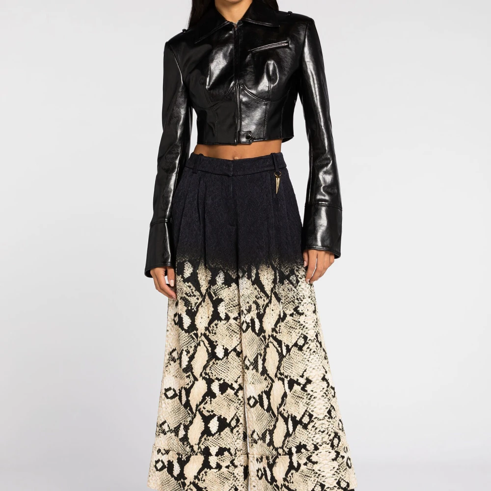 Roberto Cavalli Python-Print Wide-Leg Trousers Hoge Taille Multicolor Dames