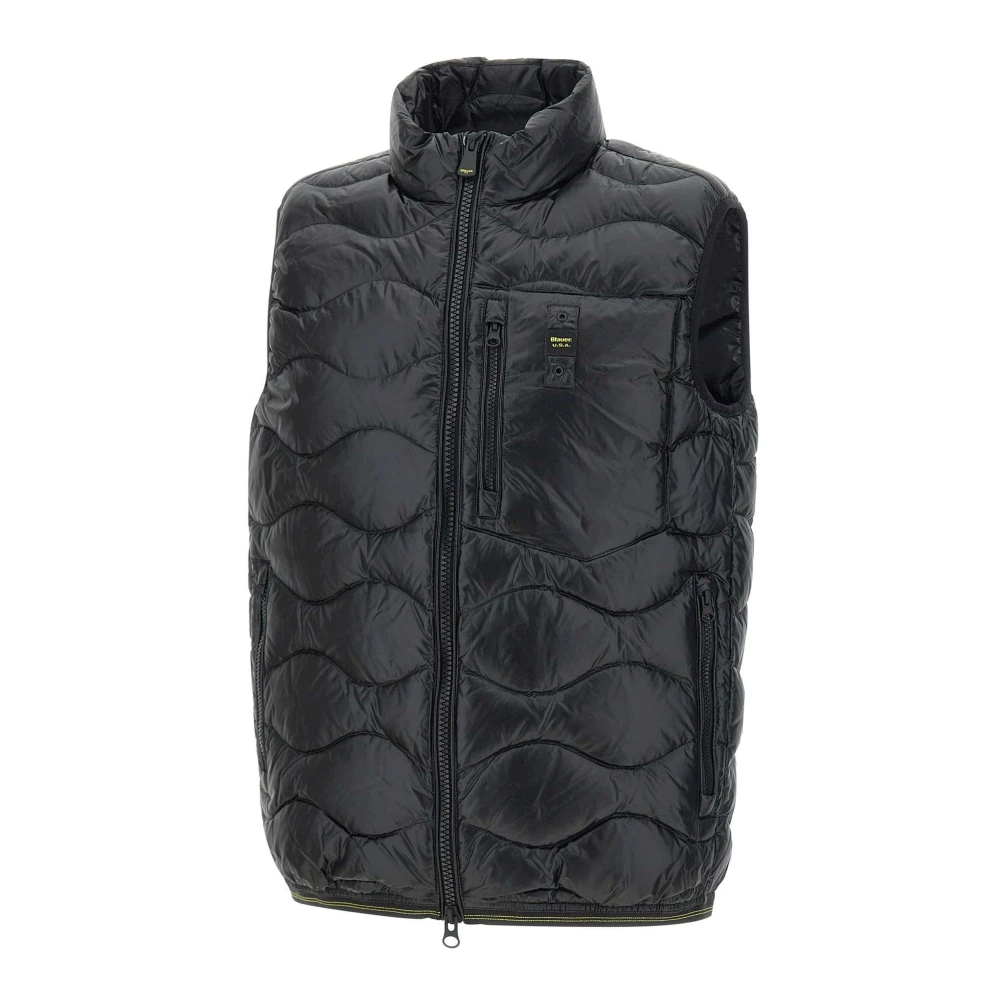 Blauer Wave-Gestikt Zwart Mouwloos Vest Black Heren