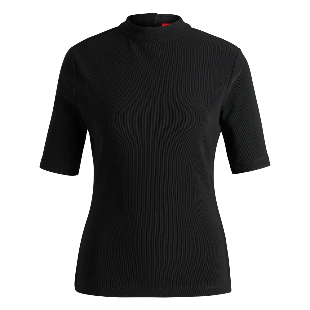 Hugo Boss Geribbeld Jersey Top met Knoopdetails Black Dames