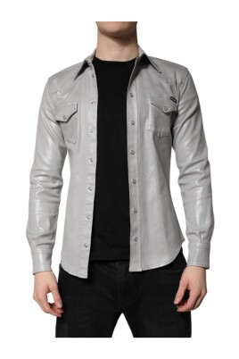 metallic-grijze-button-down-shirt-met-logo