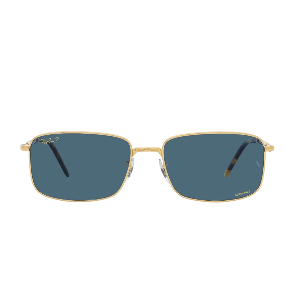 Ray-Ban Unisex Gold/Blue Rectangular Metal Sunglasses Polarized