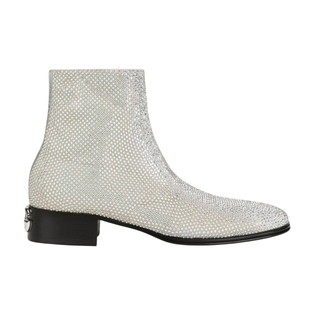 Dolce & Gabbana Men's White Strass Zipped Booties