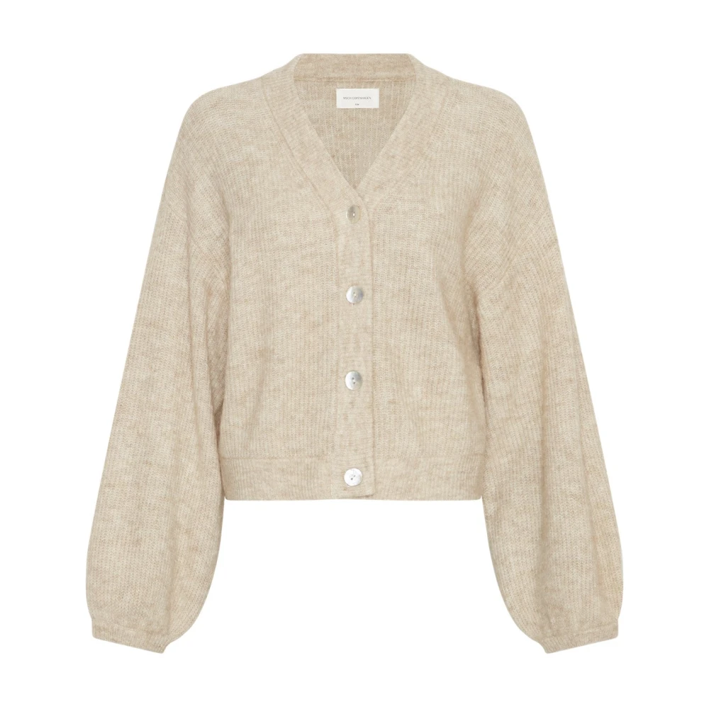 Beige Strikket Cardigan med Ballongermer