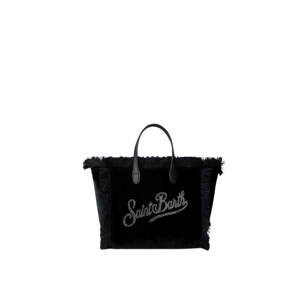MC2 Saint Barth Zwarte Velvet Mini Vanity Handtas met Strass Logo Black Dames