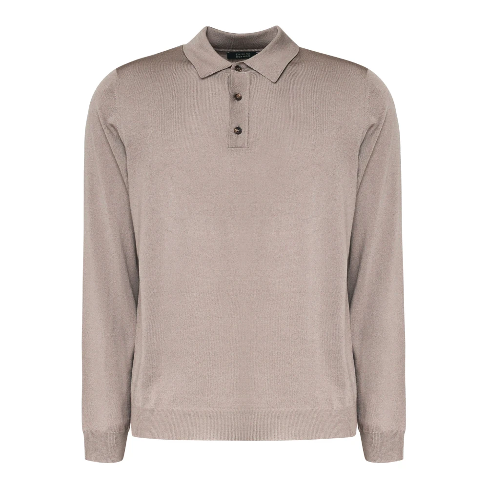 Zanone Gebreide wol polo lange mouw beige Heren