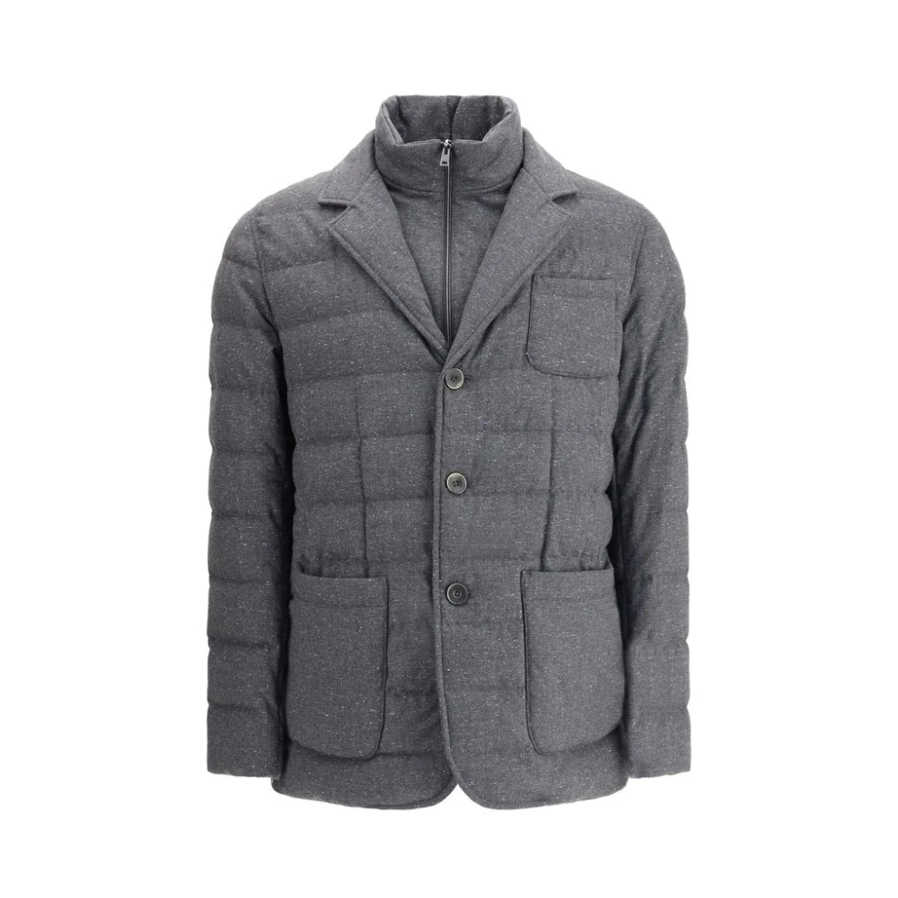 Herno Men's Gray Winter Jackets,, Blazer Down Jacket With Wool Blend Large