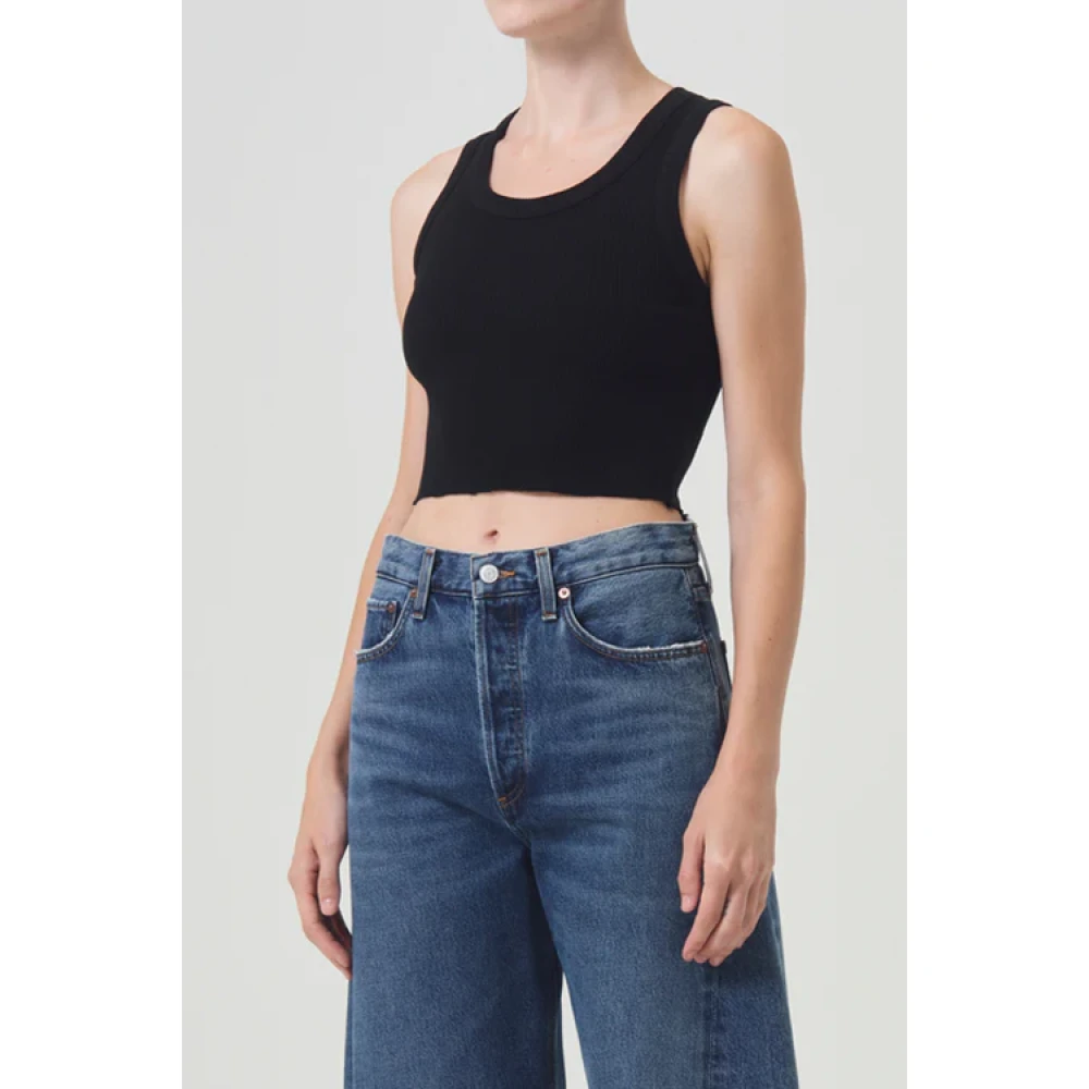 Agolde Geribbelde tanktop met sportieve snit Black Dames
