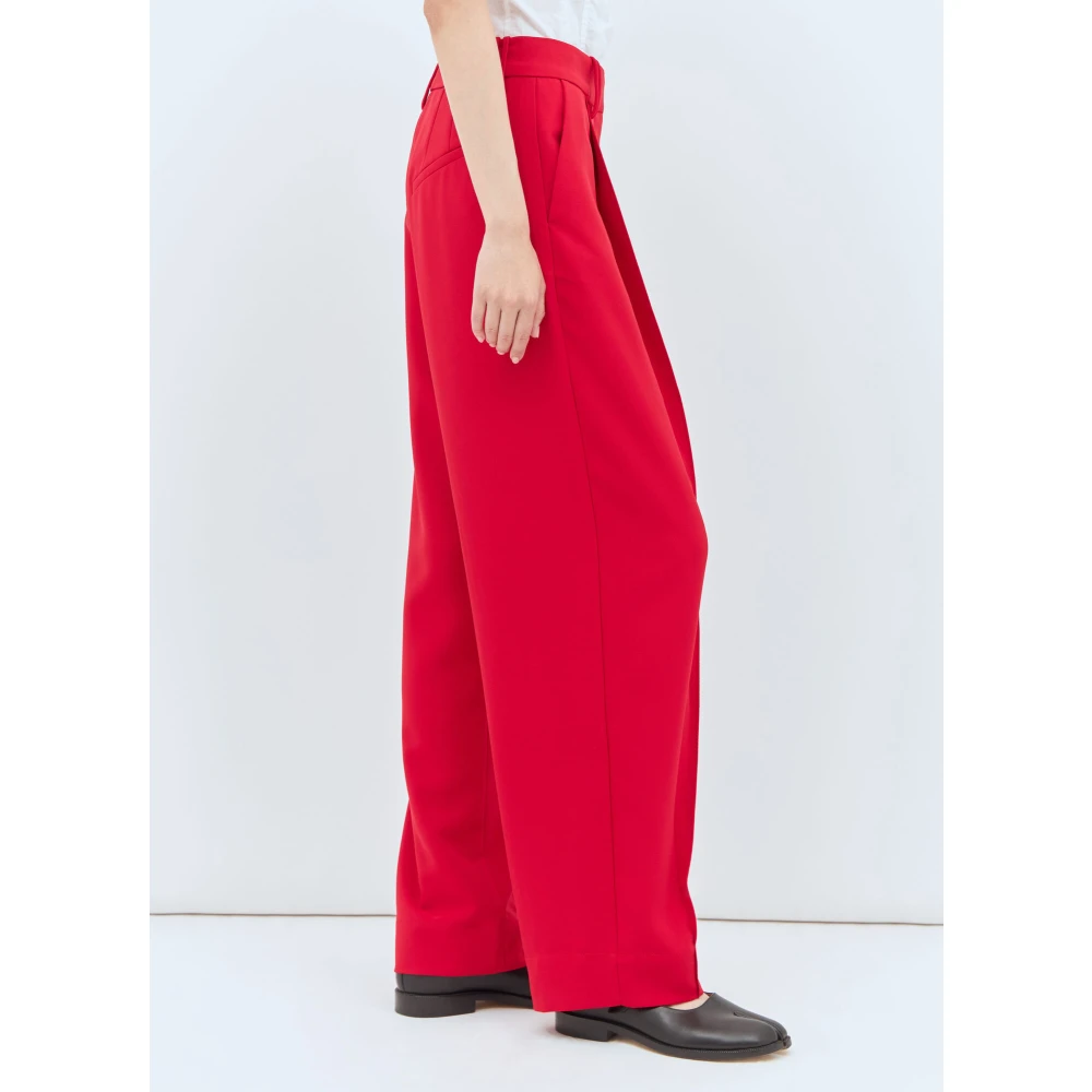 Ganni Gestikte Voorkant Geplooide Twill Broek Red Dames