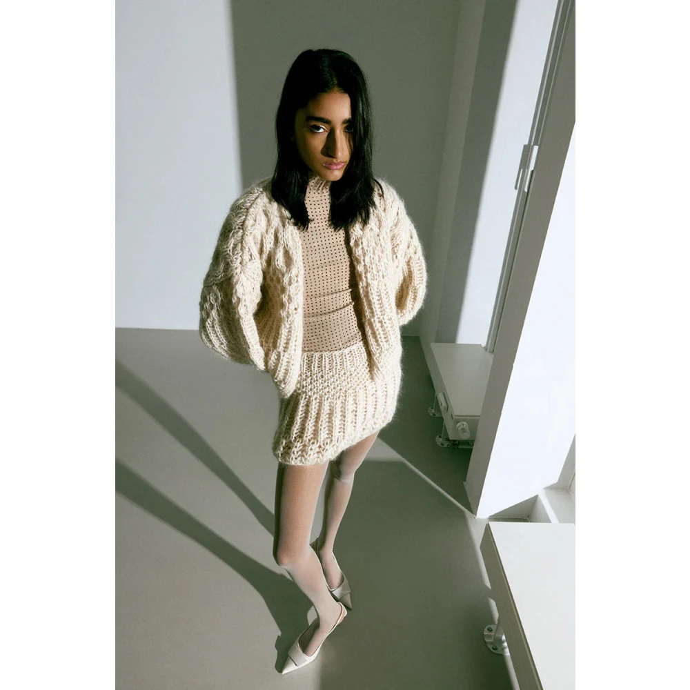 Maiami Mohair Structuren Bomber Cardigan Beige Dames