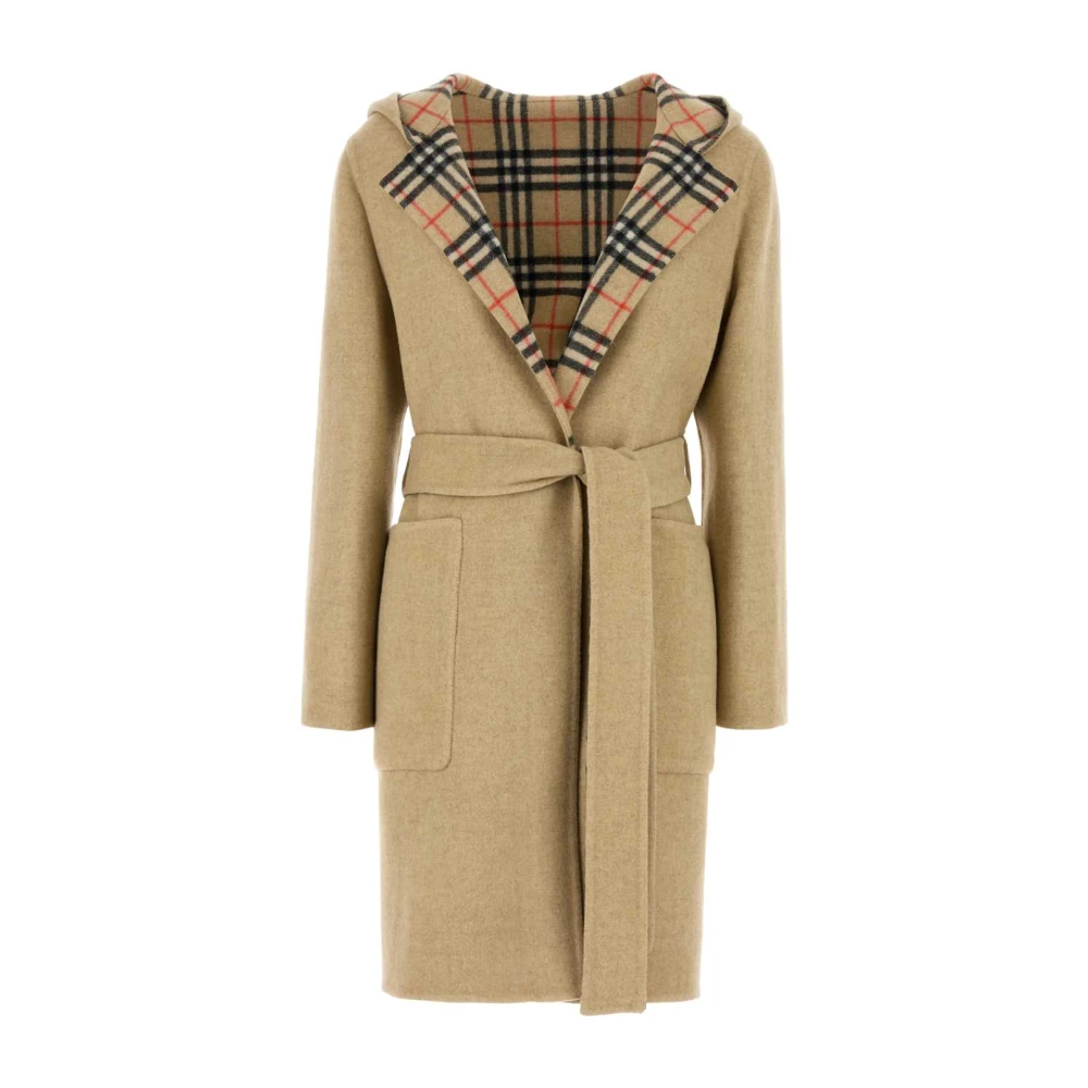 Burberry Women's Beige Belted Coats, 2XS, Reversible Wool Wrap Coat