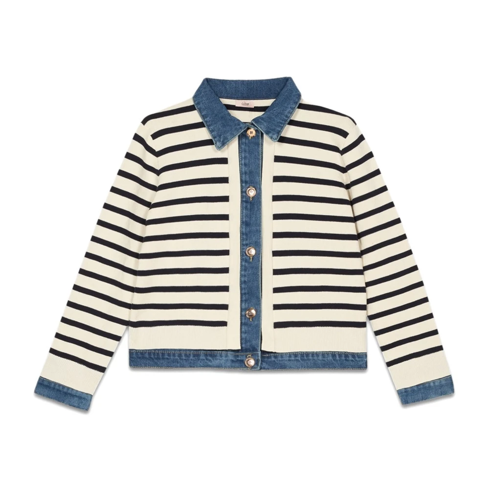 Oltre Vest met denim inzetstukken Beige Dames