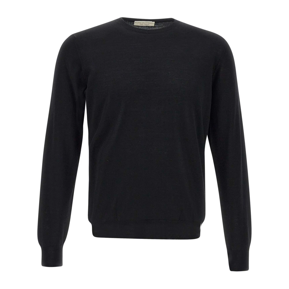 Filippo De Laurentiis Merino Wol Crew Neck Trui Zwart Black Heren