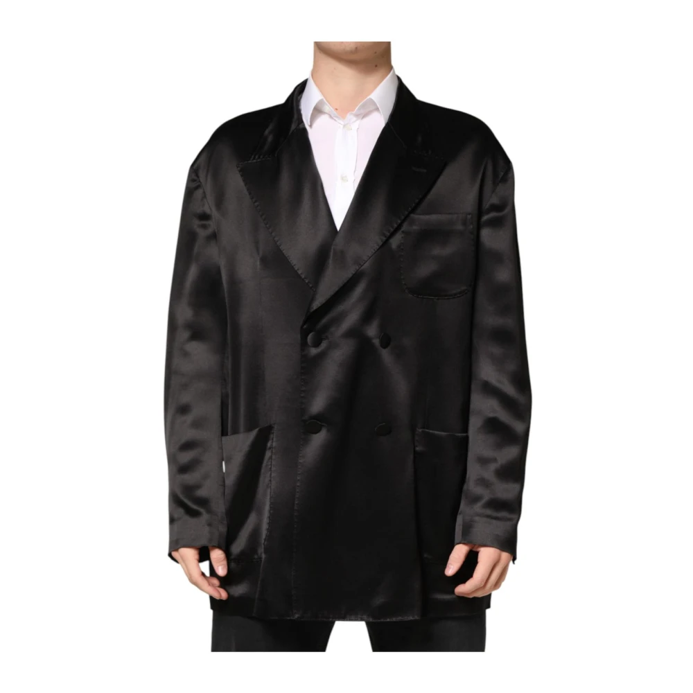 Dolce & Gabbana Svart Silk Double Breasted 2 Button Blazer
