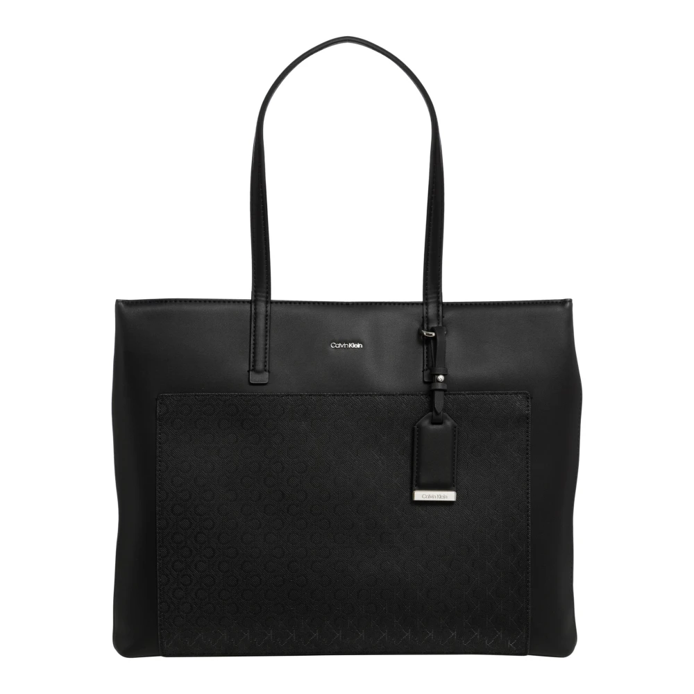 Calvin Klein Logo Charm Tote Bag met Magneetsluiting Black Dames