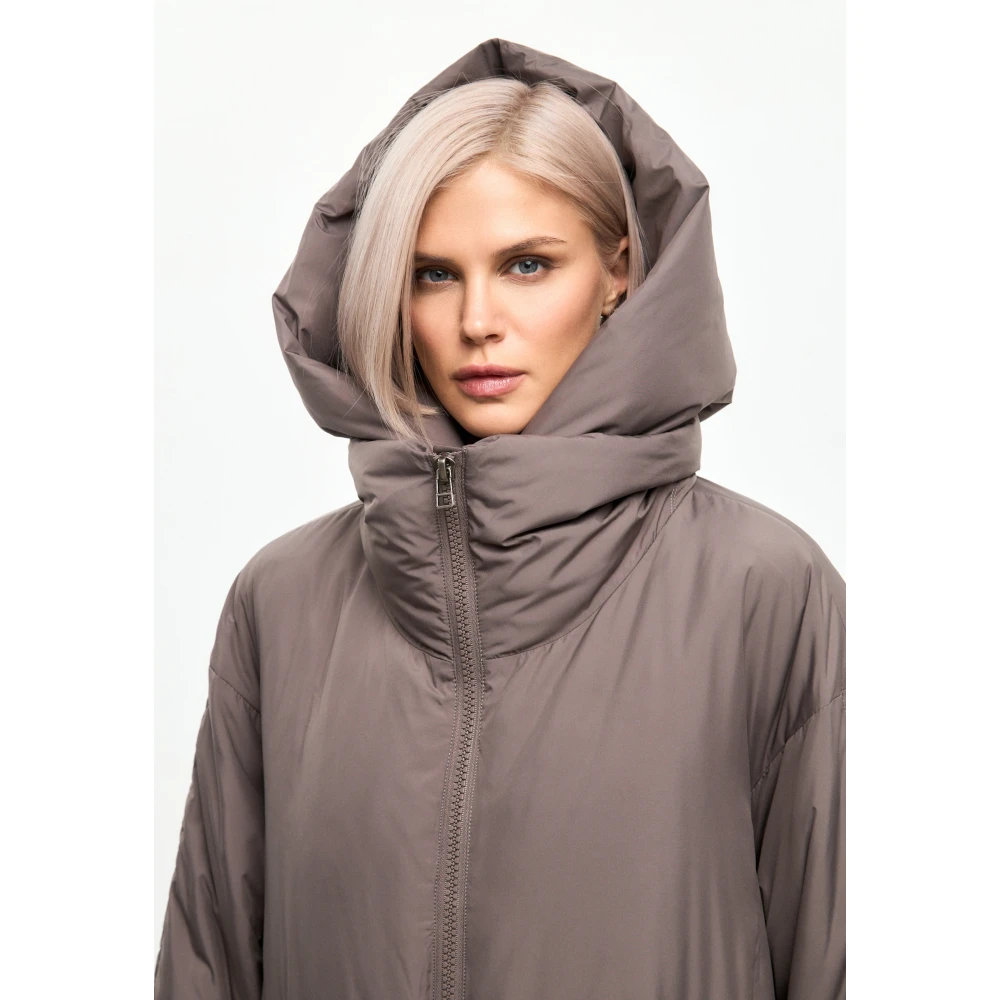 Cesare Gaspari Oversized gewatteerde jas met capuchon en nepbont manchetten Beige Dames
