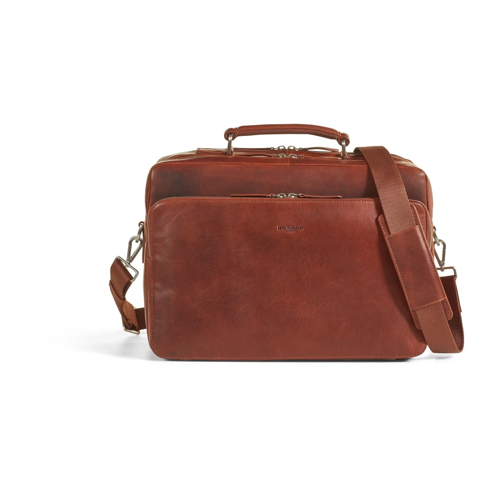Howard London Bruin Leren Laptop Zakelijke Tas Brown Heren