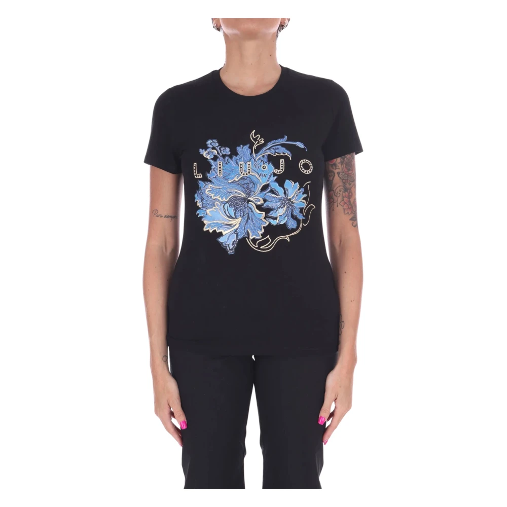 Liu Jo Zwart T-shirt met decoratieve borduurwerk Black