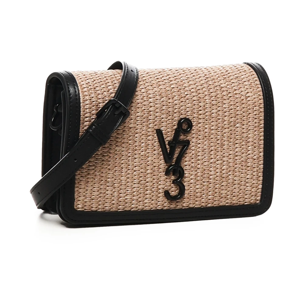 V73 Leren schoudertas met kettingriem Beige Dames