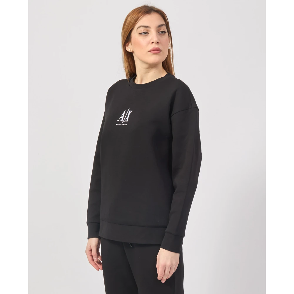 Armani Exchange Zwarte Katoenen Logotrui Black Dames