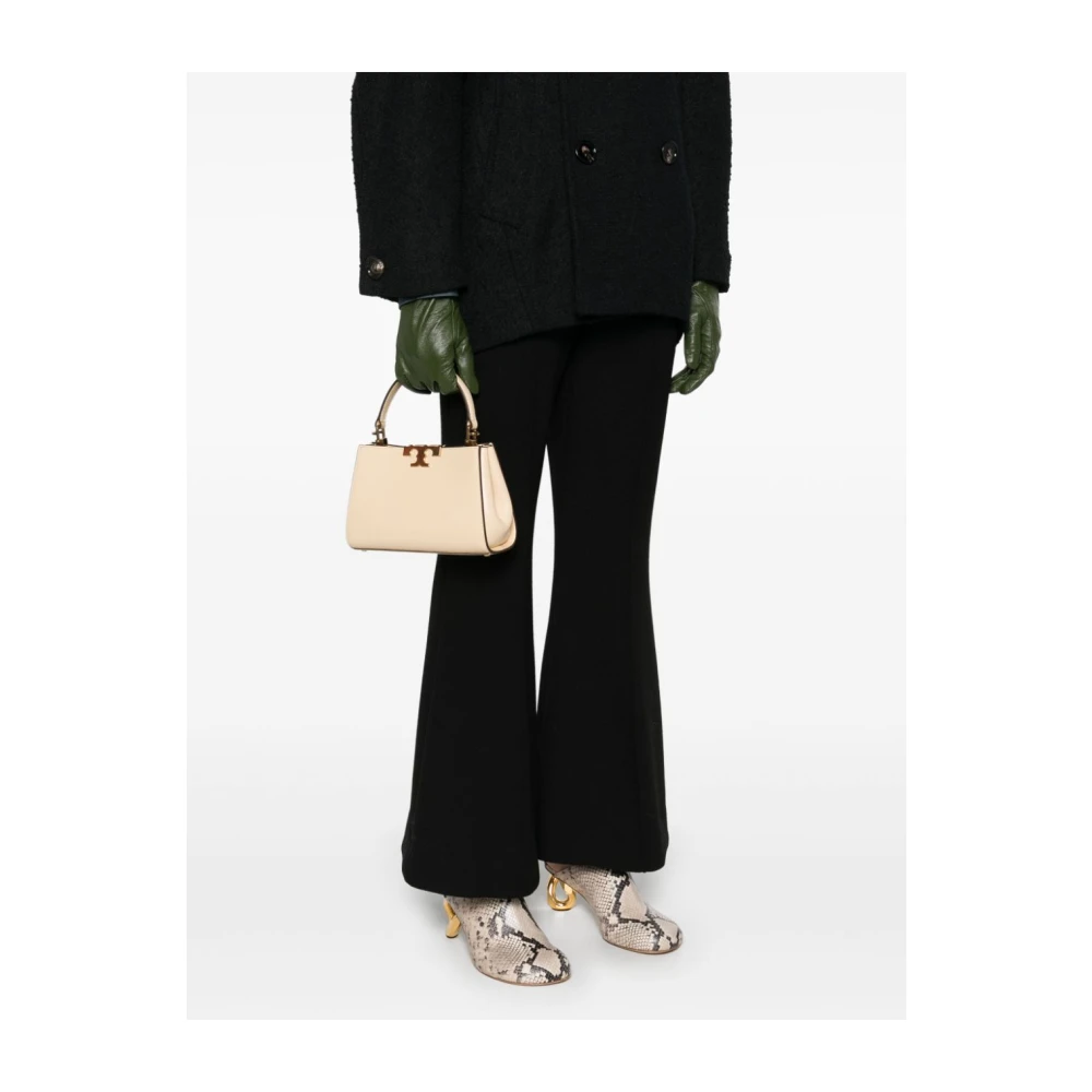 TORY BURCH Geborstelde leren handtas met antiek goud hardware Beige Dames