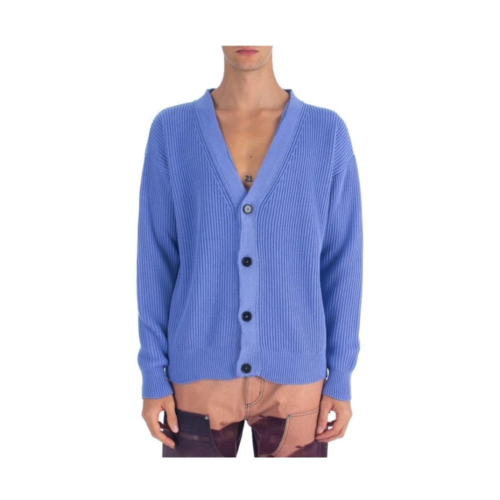 Msgm Men's Blue Cardigans, M, Purple Cotton T-Shirt