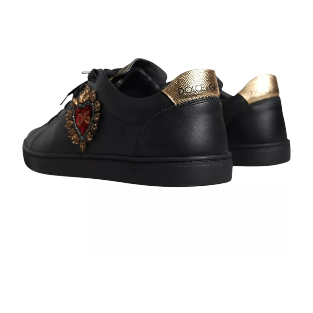 Dolce & Gabbana Zwarte Leren Hart Sneakers met Logo Black Heren