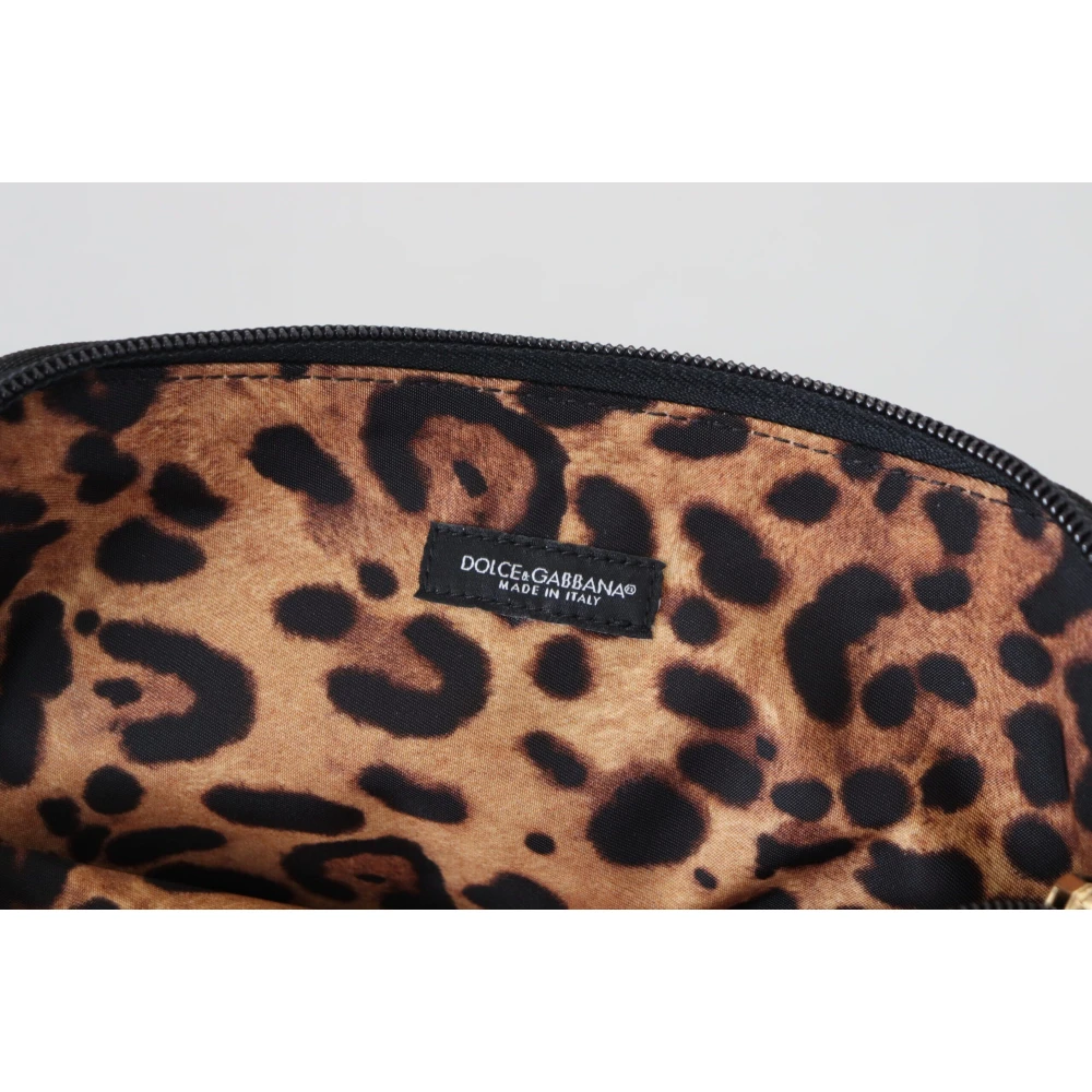 Dolce & Gabbana Blauwe Logo Print Handtas Luipaardprint Toilettas Blue Dames