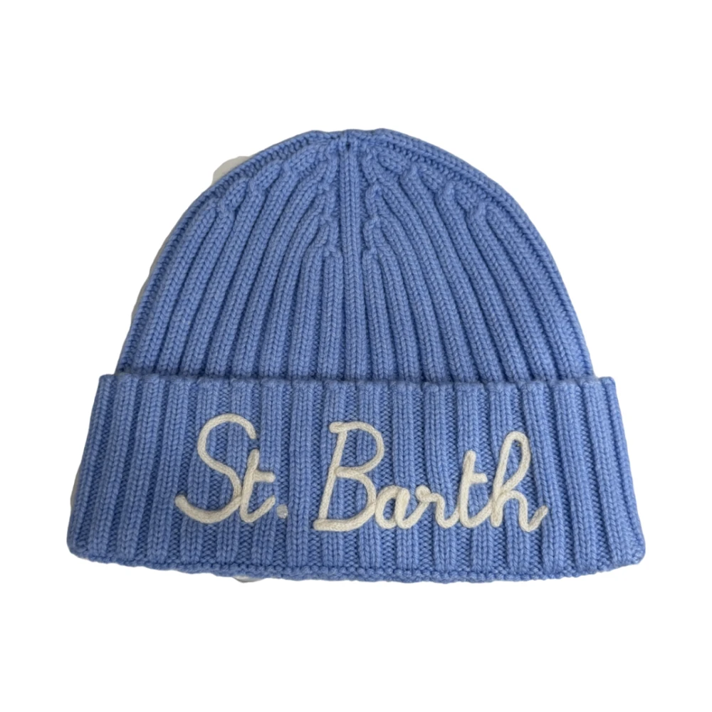 Saint Barth Geribbelde Kasjmiermix Geborduurde Beanie Blue Unisex