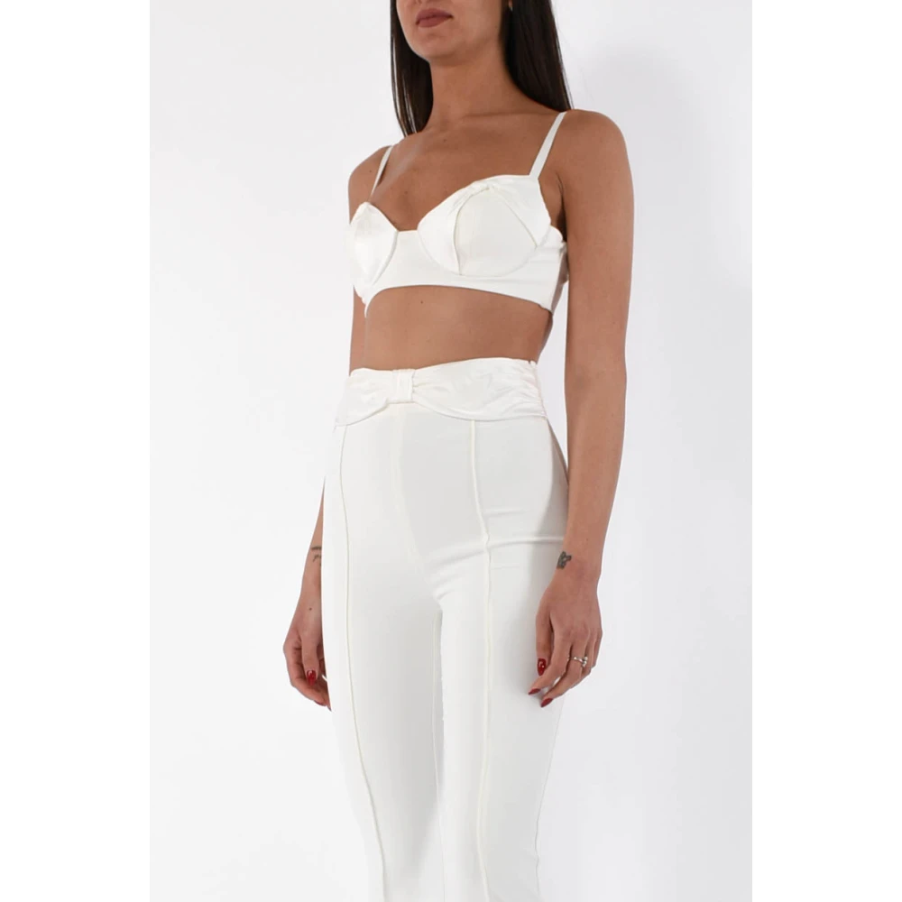 Elisabetta Franchi Satijnen Strik Crepe Top White Dames