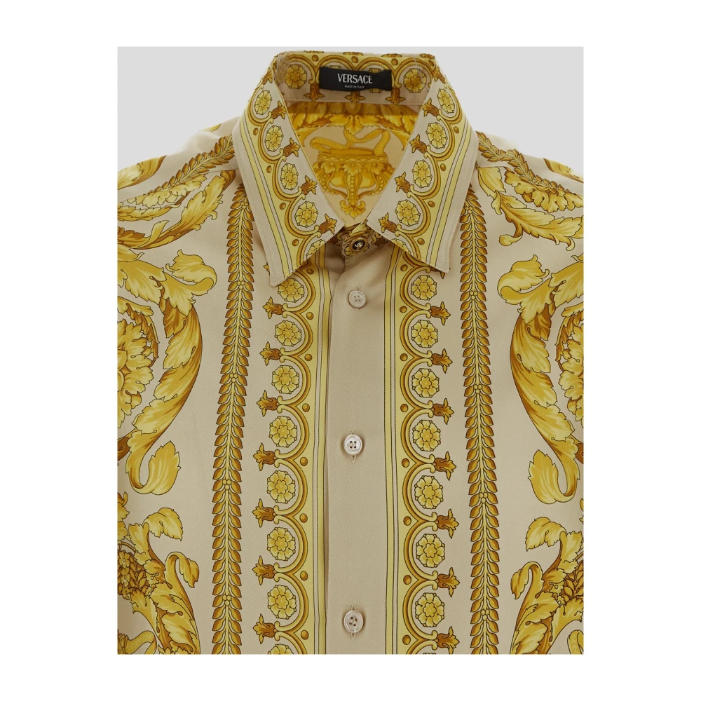 Versace Zijden Barok Overhemd Yellow Heren