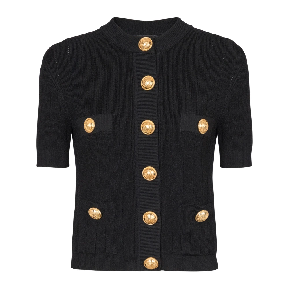 Balmain Gebreide cardigan met 4 zakken Black Dames