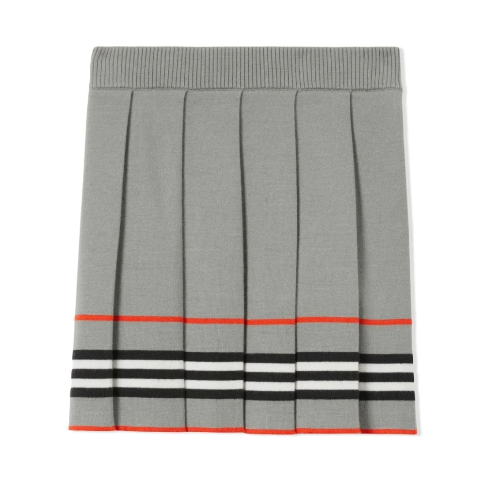Burberry Girls Gray Kids Skirts, 10 Y, Icon Stripe Knitted Pleated Miniskirt