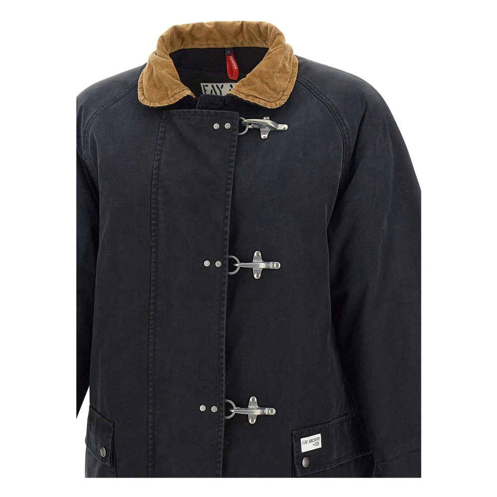 Fay Canvas Jas Zwart Leren Details Black Heren