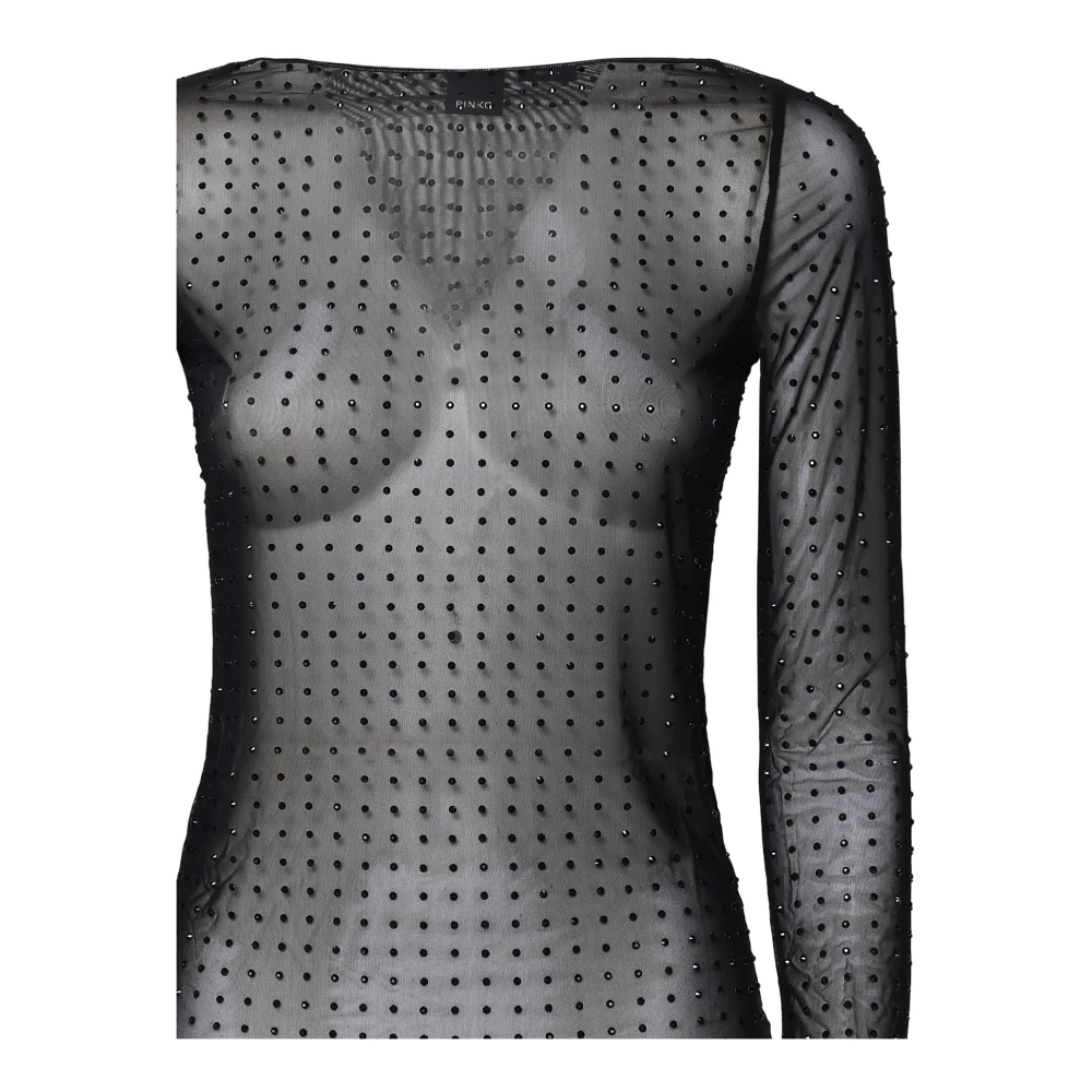 pinko Zwarte Mesh Trui met Strass Black Dames