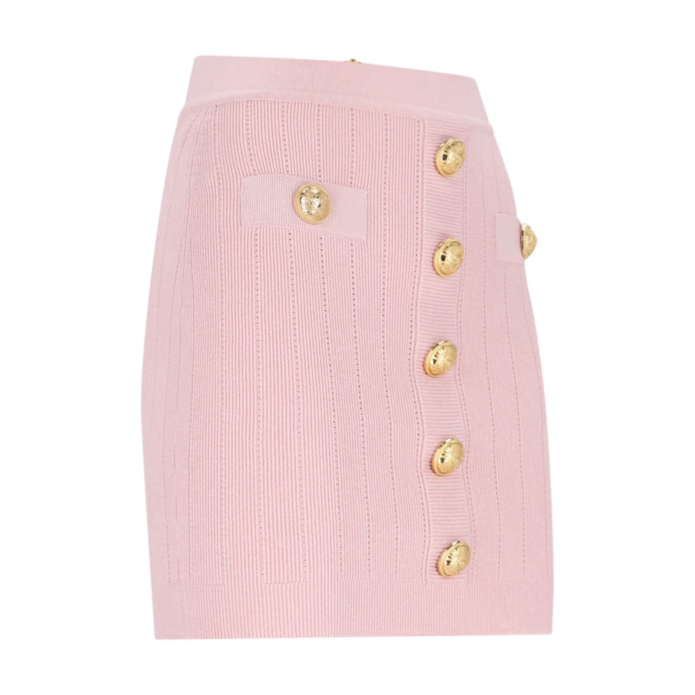 Balmain Roze Gebreide Mini Rok met Gouden Details Pink Dames