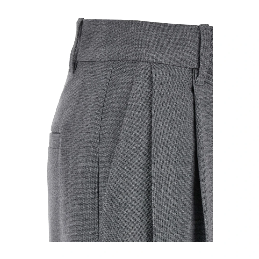 BRUNELLO CUCINELLI Grijze Wol Hoge Taille Broek Gray Dames